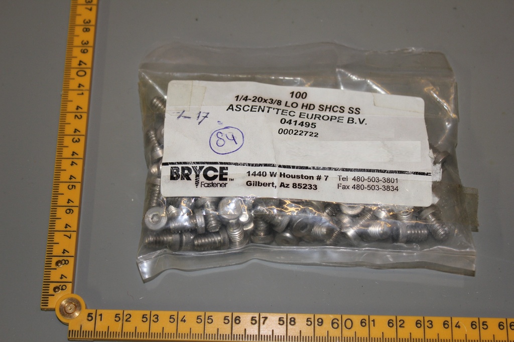 1/4-20X3/8 LO HD SHCS SS, NO. 00022722 FASTENER 