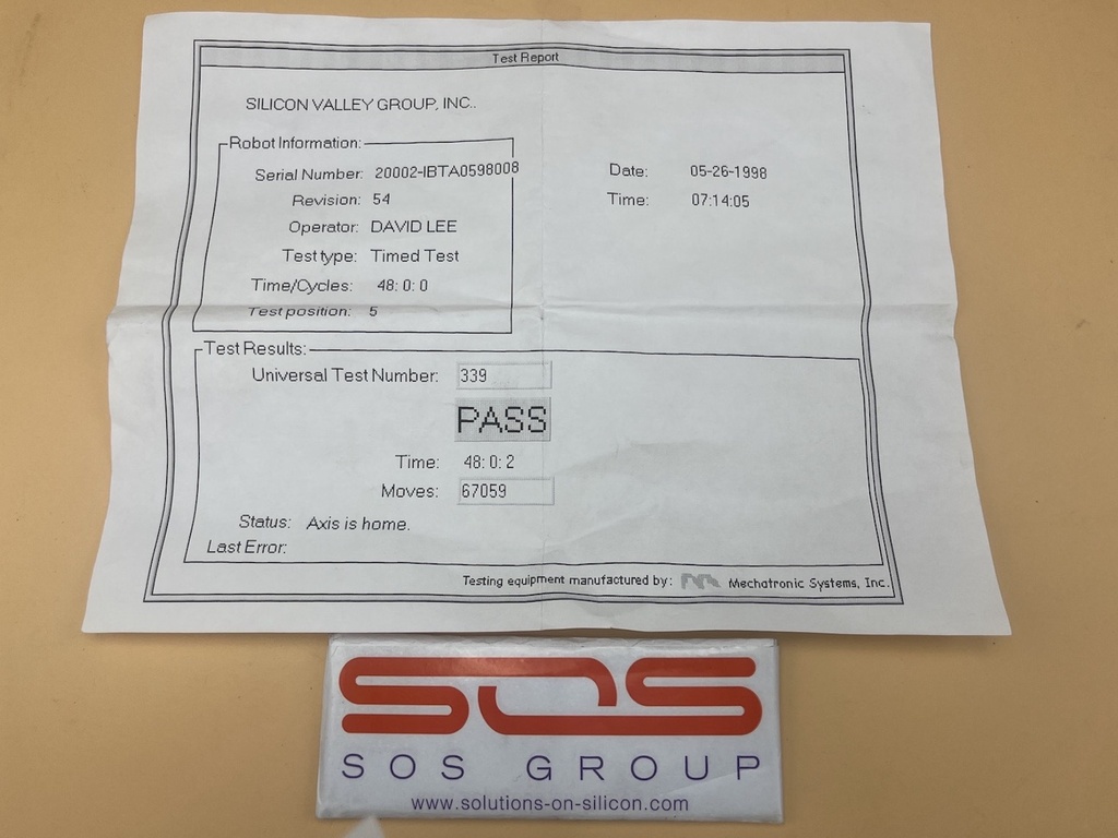 SVG 88-50397-01 FRU, INTERBAY TRANSFER ARM, INCLUDING TEST CERTIFICATE