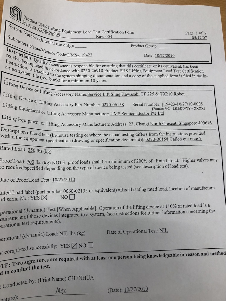 APPLIED MATERIALS AMAT SERVICE LIFT KIT 0270-06158