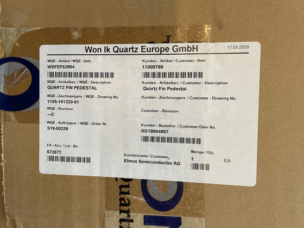 WONIK QUARTZ FIN PEDESTAL 1105-101320-51