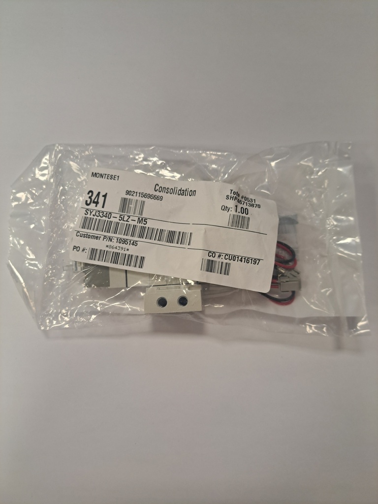 Valve, 5 Way, 24VDC, 3 Pos, Center Off, SMC SYJ3340-5LZ-M5