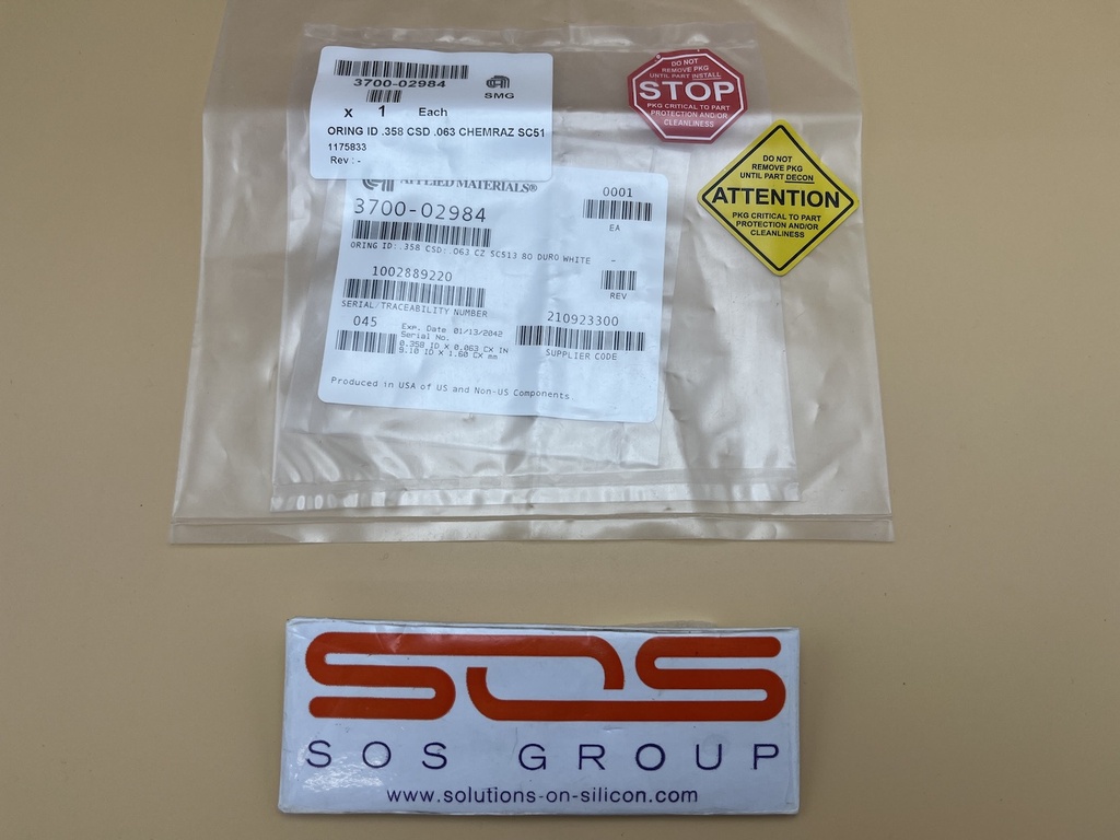 Applied Materials 3700-02984, ORING ID .358 CSD  .063 CHEMRAZ