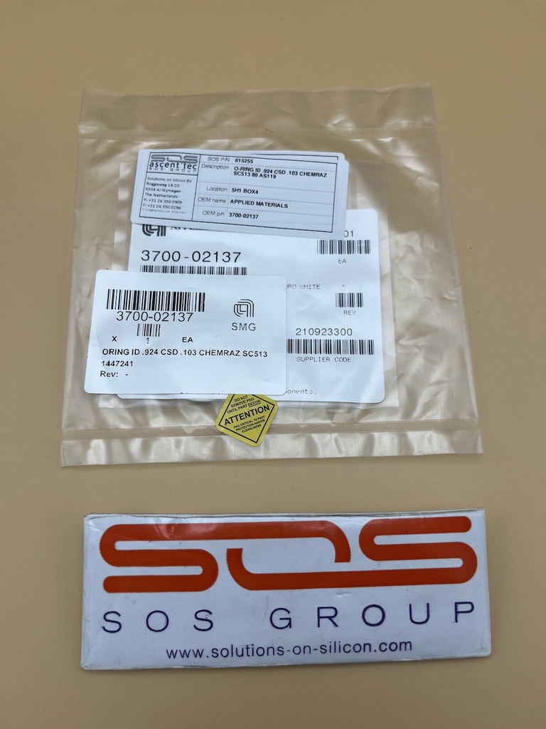 Applied Materials 3700-02137, ORING ID .924 CSD .103 CHEMRAZ SC513 80