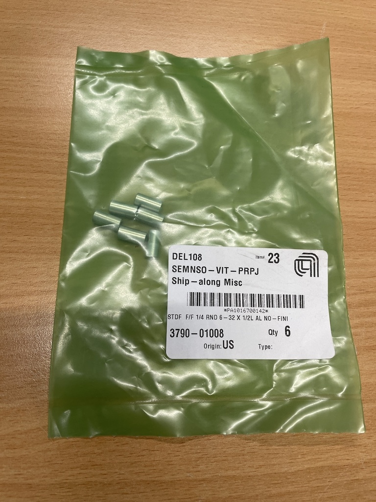 AMAT 3790-01008 STDF F/F 1/4 RND 6-32 X 1/2L AL NO-FINI LOT OF 6