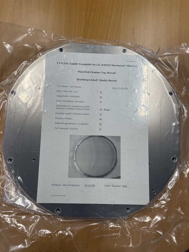 DL4133051340 PLATE ETEH CHAMBER TOP DL 41.33.0513.40
