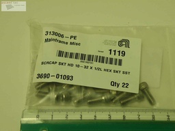 [3690-01093/501687] Scr Cap Skt Hd 10-32 x 1/2L Hex Skt SST, Lot of 22