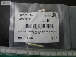 [3690-02126/501711] Scr Cap Skt Hd 6-32 x 7/8L Hex Skt SST Slvr-Plt, Lot of 12